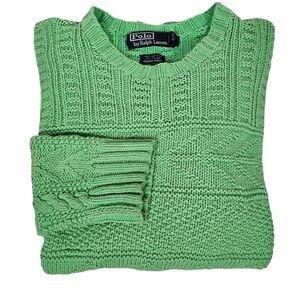 Vintage 80s Polo Ralph Lauren Lime Green Crew Neck Textured Sweater Size‎ Large